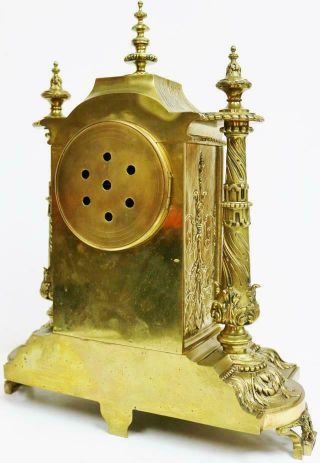Antique French 8 Day Embossed Cast Bronze Ormolu Gong Striking Mantel Clock 9
