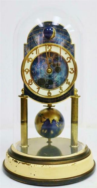Vintage Kaiser 400 Day Anniversary World Globe Torsion Clock Under Glass Dome