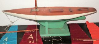 Antique Hand Made Wooden Pond Yacht Toy Model Sail Boat 32 " 4 Sails Early 20th C