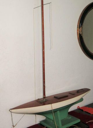 Antique Hand Made Wooden Pond Yacht Toy Model Sail Boat 32 