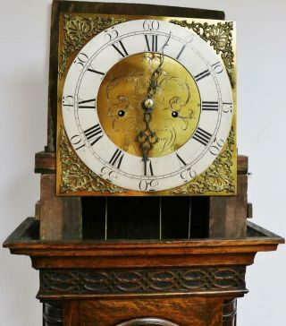 Antique English C1740 8 Day Highly Carved Grandfather Longcase Clock 10