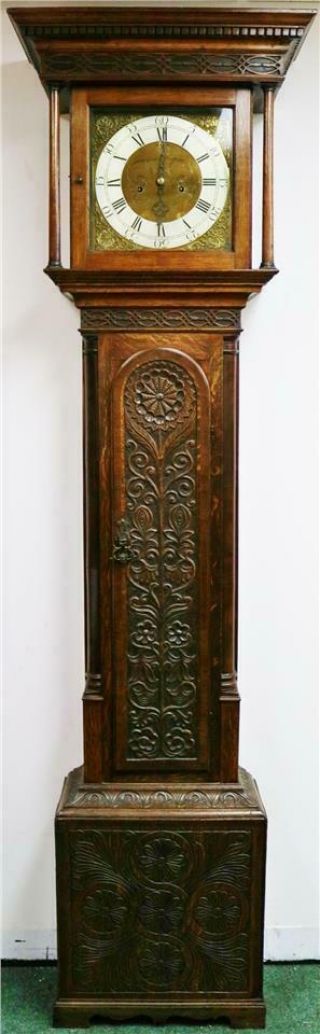 Antique English C1740 8 Day Highly Carved Grandfather Longcase Clock
