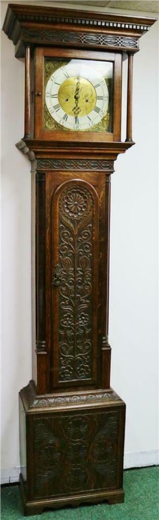 Antique English C1740 8 Day Highly Carved Grandfather Longcase Clock 2