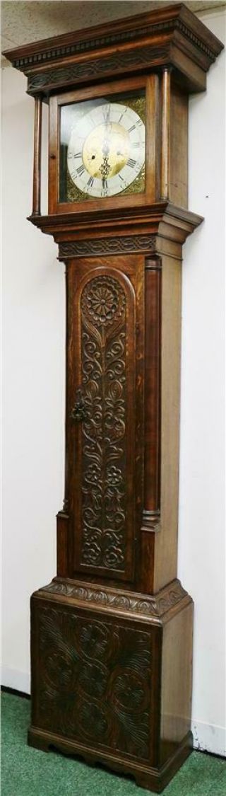Antique English C1740 8 Day Highly Carved Grandfather Longcase Clock 6