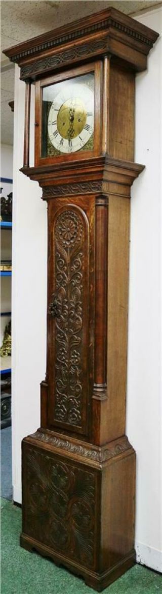 Antique English C1740 8 Day Highly Carved Grandfather Longcase Clock 7
