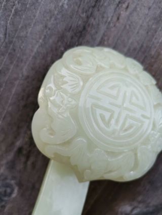 Chinese Estate Old House Antique Qing White Jade Carved Ruyi Handle Asian China 3