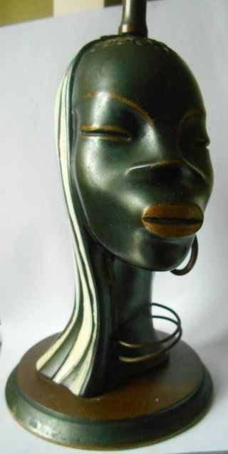 Art Deco Karl Hagenauer Attribute Bronze African Woman Lamp Base Necklaced Rings