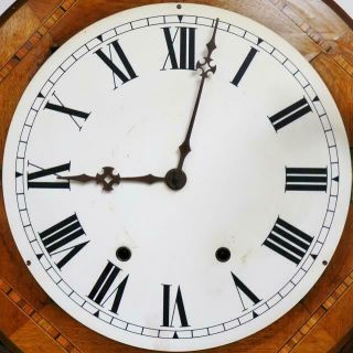 Antique 8 Day Inlaid Tunbridge Ware Walnut Bell Striking Drop Dial Wall Clock 12