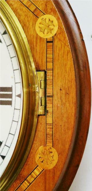 Antique 8 Day Inlaid Tunbridge Ware Walnut Bell Striking Drop Dial Wall Clock 4