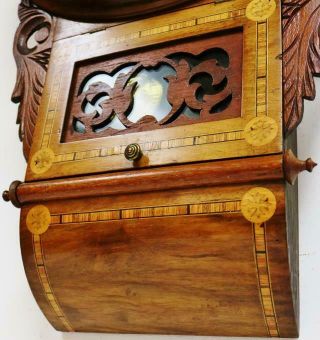 Antique 8 Day Inlaid Tunbridge Ware Walnut Bell Striking Drop Dial Wall Clock 8