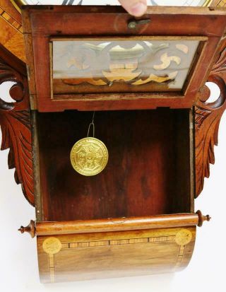 Antique 8 Day Inlaid Tunbridge Ware Walnut Bell Striking Drop Dial Wall Clock 9