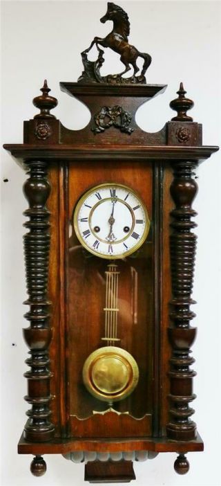 Antique German 8 Day Carved Mahogany Vienna Regulator Gong Striking Wall Clock