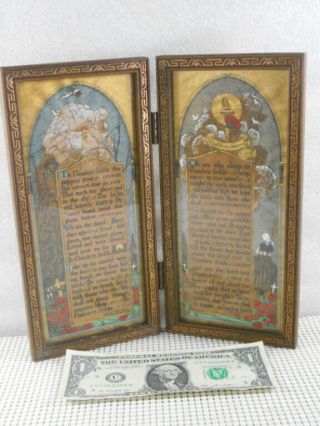 Antique Wwi In Flanders Fields Double Framed Poem Gilt Parchment Illustration