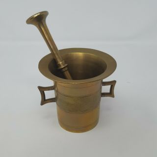Vintage Solid Brass Mortar And Pestle With Handles 5 " Apothecary Science Herbs