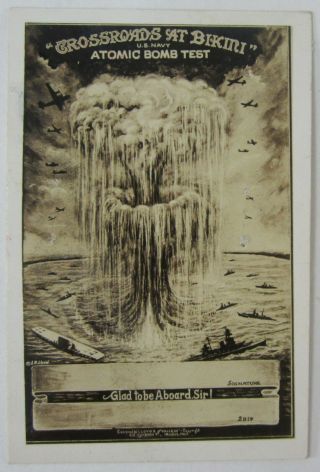 Operation Crossroads Atomic Bomb Test Us Navy Bikini Mushroom Cloud Card 1946