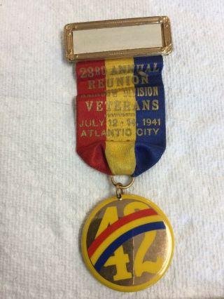 Vintage 1941 Badge & Ribbon Rainbow Division Veterans Atlantic City Nj Reunion
