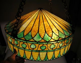 Gorgeous Antique 24 " Arts & Crafts Style Stained Glass Ceiling Lamp C.  1920