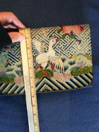 Chinese 19thc Mandarin Rank Badge 5Th Civil Embroidery / Evening Purse 7