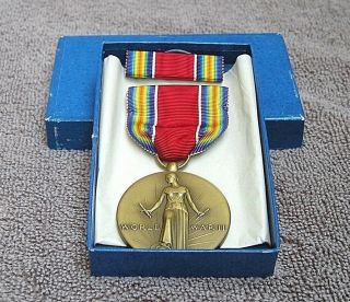 Vintage Brass Campaign & Service Victory Medal 6 - 21 - 46 World War Ii Box