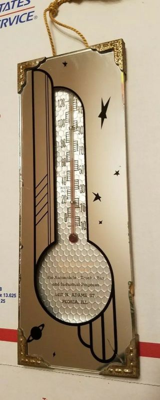 Rare 1920s Art Deco Mirror Thermometer 8 " Red Diamond Batteries Advertisement
