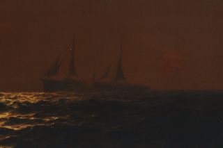 Antique WARREN SHEPPARD Nocturnal Moonlit Tonalist Maritime Ship Oil Painting NR 5