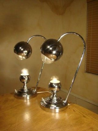 Vintage Mid Century Atomic Chrome Eyeball Pair Lamps By R.  Sonneman