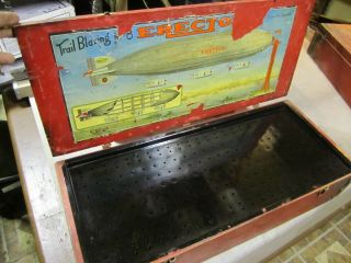 Vintage A.  C.  Gilbert Erector Set Zeppelin Air Ship Blimp Red Wooden Empty Box