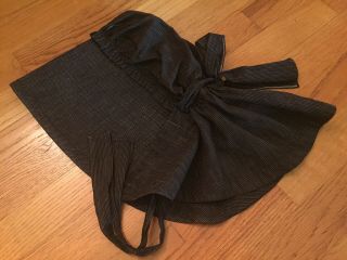 19th Century Ladies Black Striped Cotton Bonnet W Wide Brim & Ruffle Shaker (?)