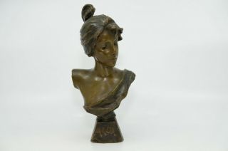 Antique Art Nouveau Bronze Bust Of Alda W Foundry Mark Emmanuel Villanis France