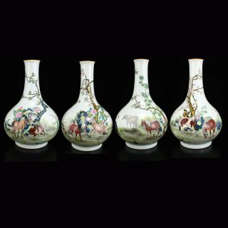 A Set Gilt Edge Famille Rose Porcelain Eight Horses Vases