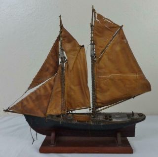 Antique Wooden Clipper Ship Model On Stand All Finish Very Detailed