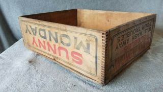 Vintage Antique Sunny Monday Soap Box Wood Crate 4