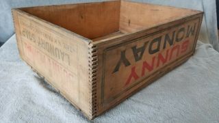 Vintage Antique Sunny Monday Soap Box Wood Crate 5