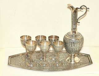 Vintage Estate Islamic Persian 84 Silver Custom Made 8 Piece Liqueur Set -