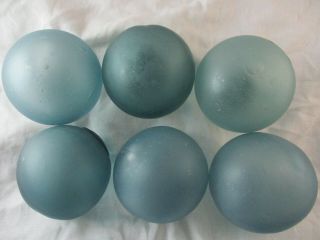 Six Vintage Storm Tossed Frosted Blue Japanese Glass Floats Alaska Beachcombed