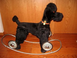 RARE Antique Vtg POODLE RIDE ON ROCKER TOY PULL MOHAIR DOG PULL 4