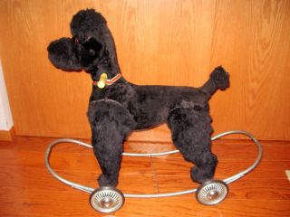 RARE Antique Vtg POODLE RIDE ON ROCKER TOY PULL MOHAIR DOG PULL 7