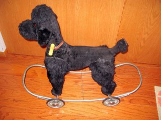 RARE Antique Vtg POODLE RIDE ON ROCKER TOY PULL MOHAIR DOG PULL 9