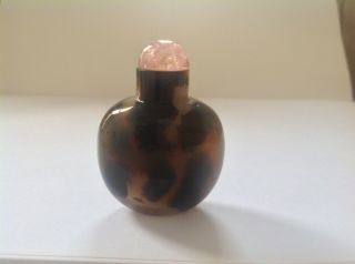 Antique Chinese Large Carved Tigers Eye Shadow Agate Snuff Bottle,  Qing Dynasty