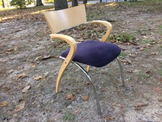 Mid Century Modern Style Six 6 Chairs Beech Chrome Purple Dining Waiting Room