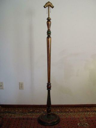 Vintage Antique Arts And Crafts Turned Wood Floor Lamp Dual Sockets