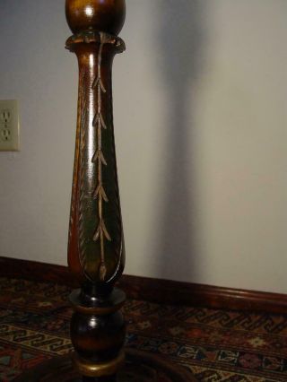 VINTAGE ANTIQUE ARTS and CRAFTS TURNED WOOD FLOOR LAMP DUAL SOCKETS 6