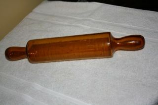 Early 19th C Amber Glass Open Pontilled Rolling Pin - Bubbles 15 " - Xlnt