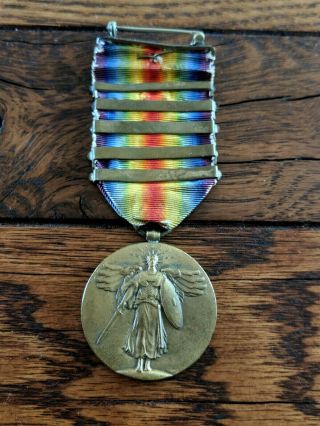 Rare Us Ww1 Victory Medal With 5 Campaign Bars The Great War For Civilization