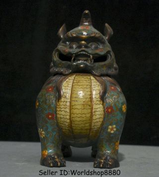 10.  4 " Marked Old China Cloisonne Bronze Dynasty Unicorn Beast Zun Incense Burner