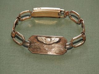 Us Army Aaf Ww2 Pilot Name Engraved,  Wings Badged Sterling Silver Id Bracelet