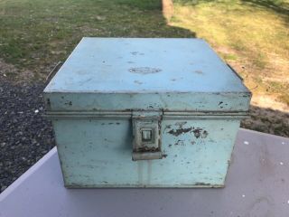 Antique E.  1900s Aafa Robins Egg Blue Folk Art Painted Tin Box