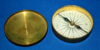 An Attractive Antique Victorian Brass Pocket Compass With Lid,  Case