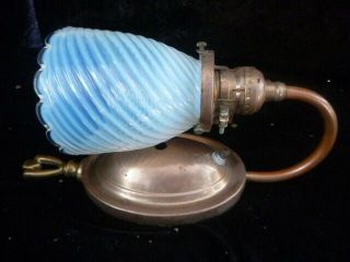 CIRCA 1905 ARTS AND CRAFTS BRASS SCONCE PAIR WITH VASELINE GLASS 10