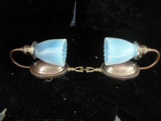 CIRCA 1905 ARTS AND CRAFTS BRASS SCONCE PAIR WITH VASELINE GLASS 11